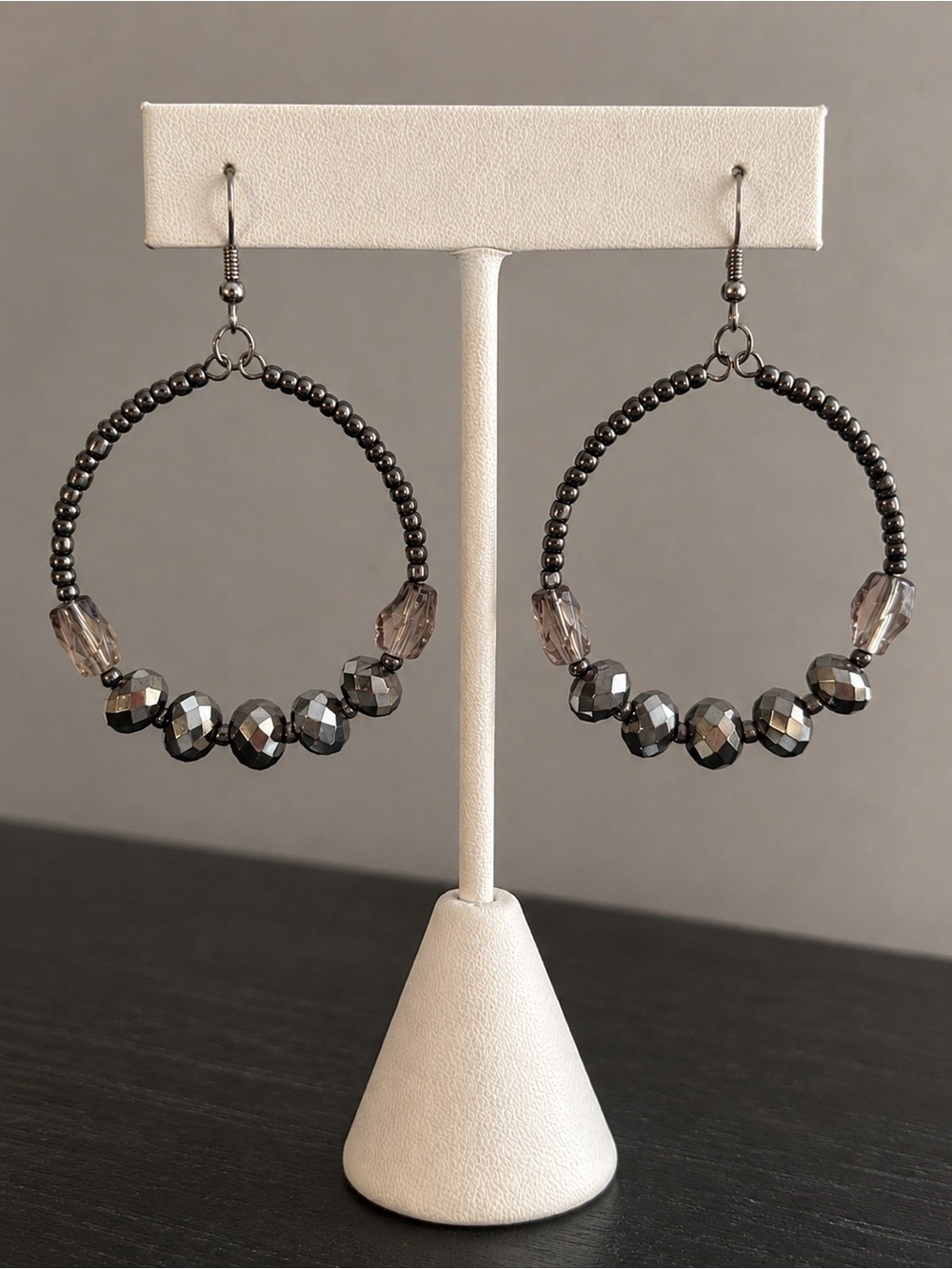 Statement Silver Beaded Hoop Earrings